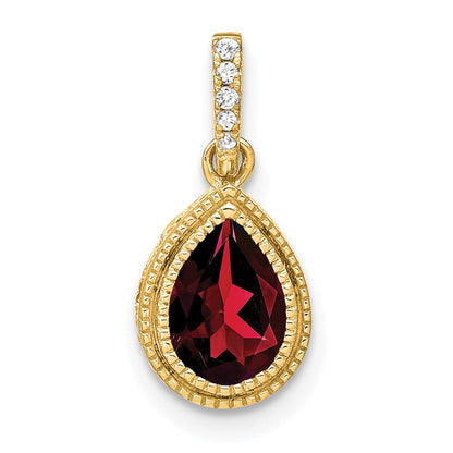 14K Gelbgold Anhänger mit birnenförmigem Granat und echten Diamanten