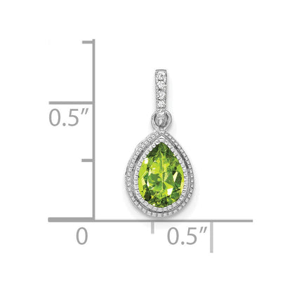14K Weißgold Anhänger mit birnenförmigem Peridot und echtem Diamant