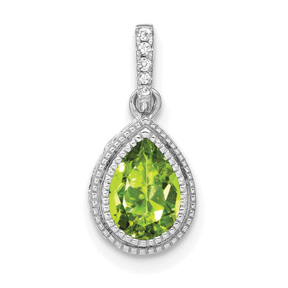 14K Weißgold Anhänger mit birnenförmigem Peridot und echtem Diamant