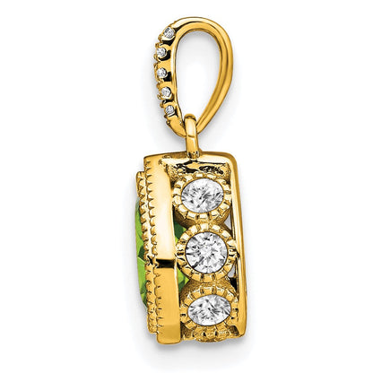 14K Gelbgold Anhänger mit birnenförmigem Peridot und echten Diamanten