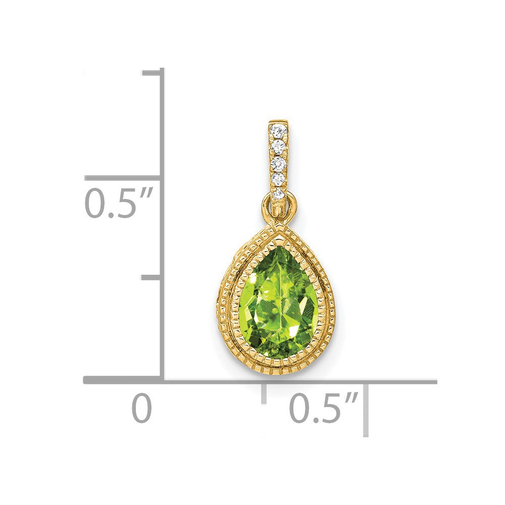 14K Gelbgold Anhänger mit birnenförmigem Peridot und echten Diamanten