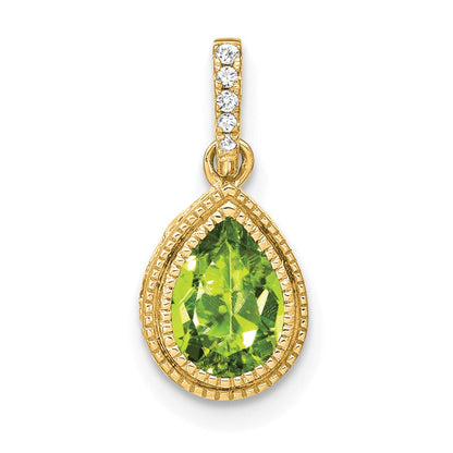 14K Gelbgold Anhänger mit birnenförmigem Peridot und echten Diamanten
