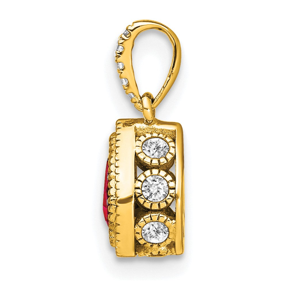 14K Gelbgold Anhänger mit birnenförmigem Rubin und echten Diamanten
