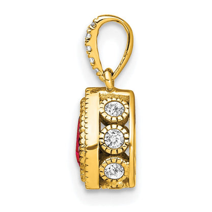 14K Gelbgold Anhänger mit birnenförmigem Rubin und echten Diamanten