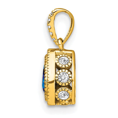 14K Gelbgold Anhänger mit Birnenschliff-Saphir und echtem Diamanten