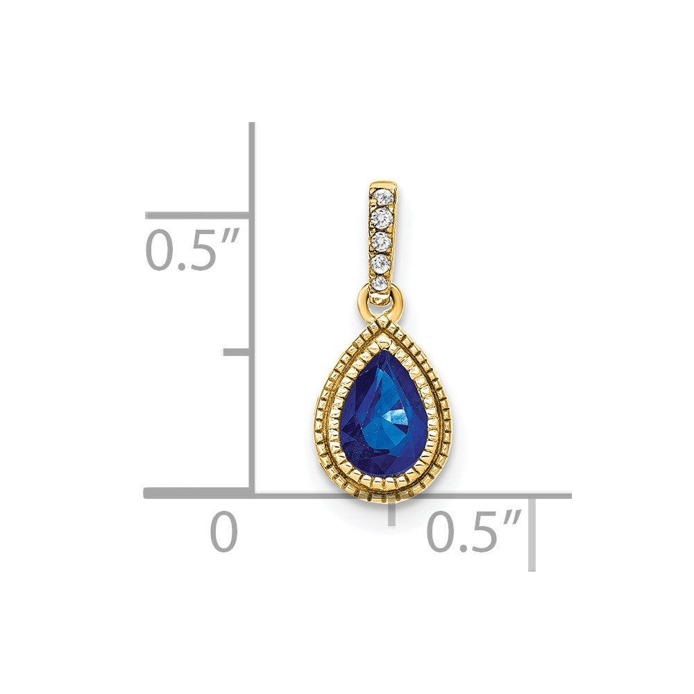 14K Gelbgold Anhänger mit Birnenschliff-Saphir und echtem Diamanten