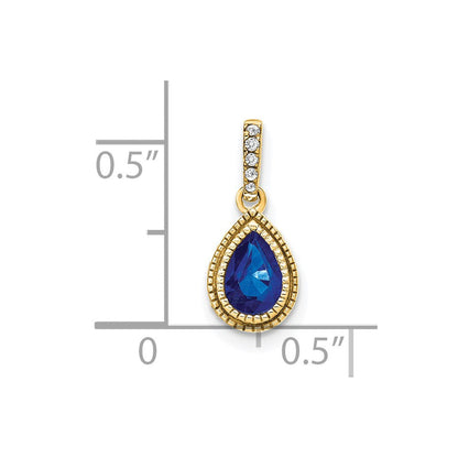 14K Gelbgold Anhänger mit Birnenschliff-Saphir und echtem Diamanten