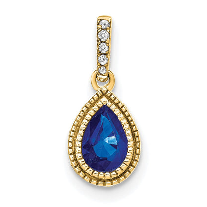 14K Gelbgold Anhänger mit Birnenschliff-Saphir und echtem Diamanten