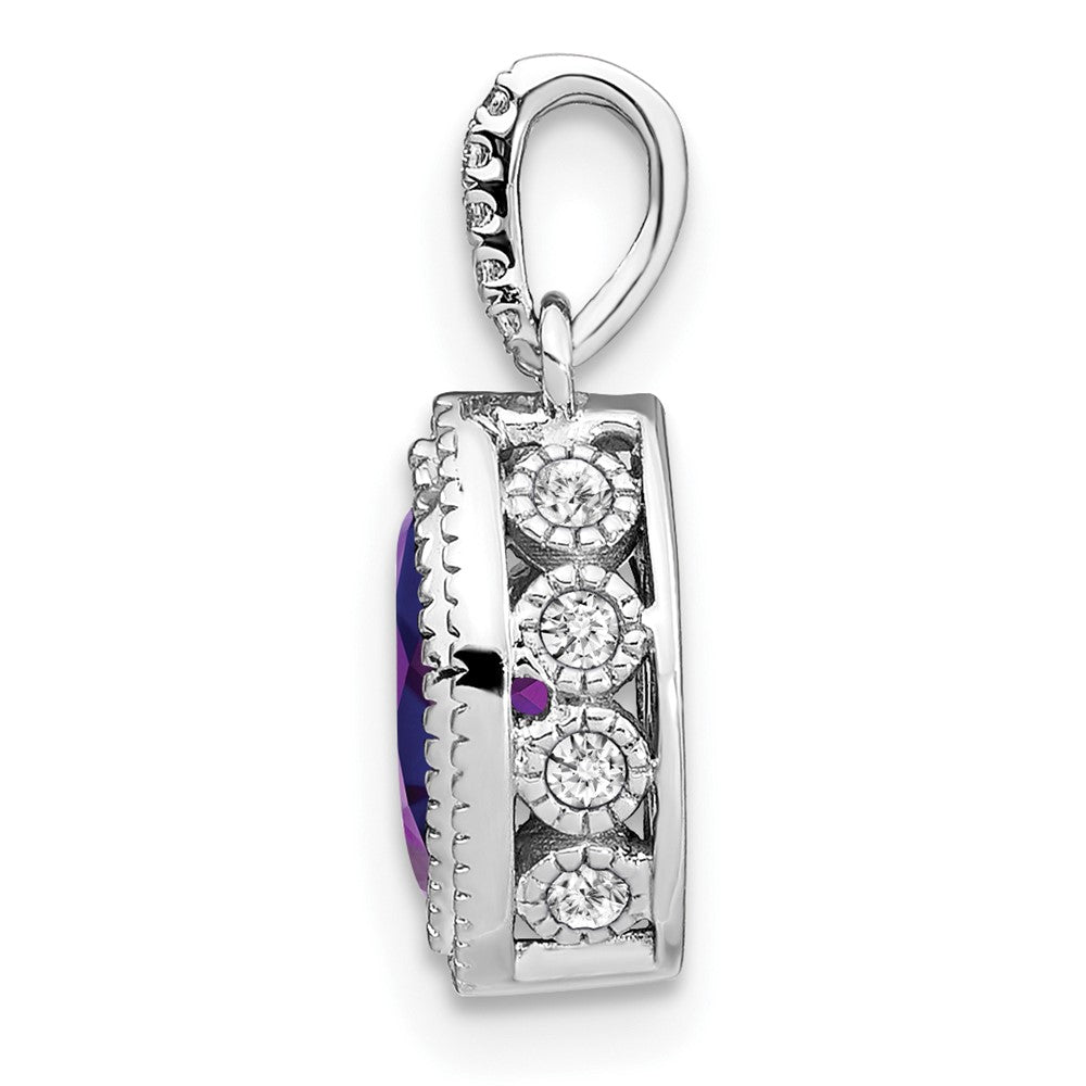 14K Weißgold Anhänger mit Amethyst im Marquiseschliff und echten Diamanten