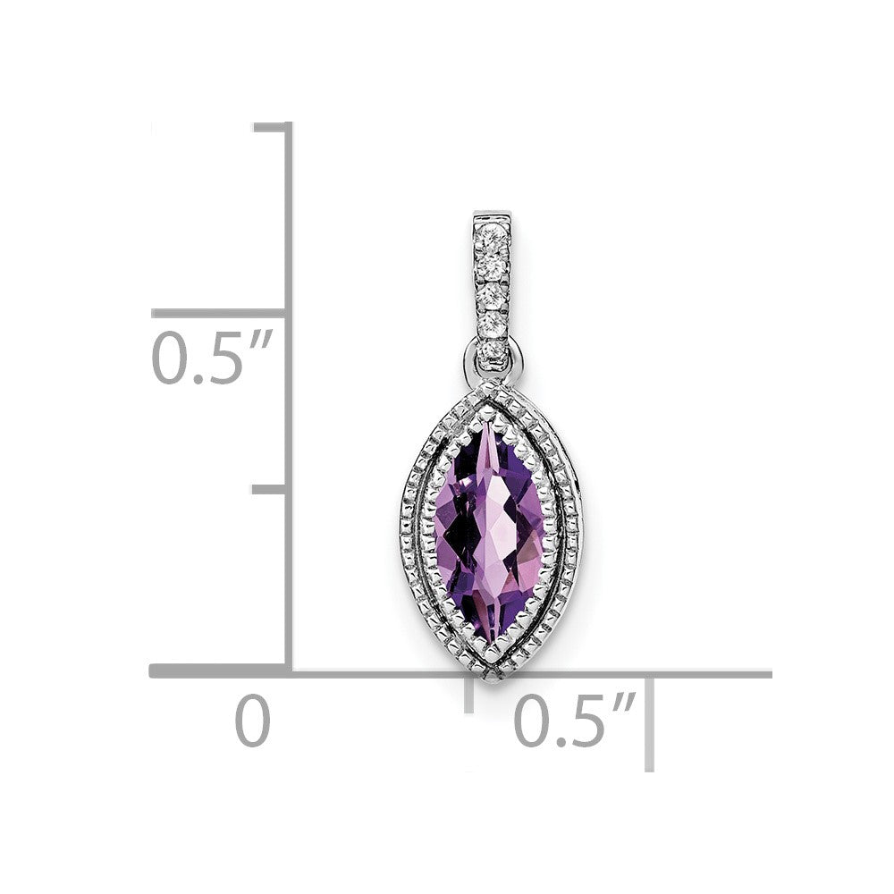 14K Weißgold Anhänger mit Amethyst im Marquiseschliff und echten Diamanten
