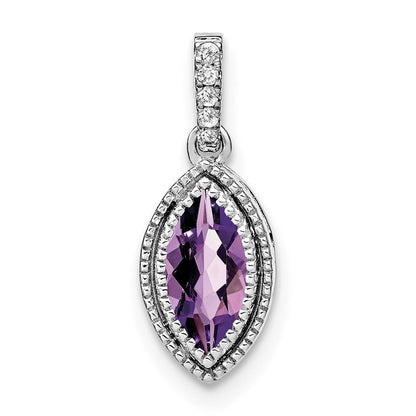14K Weißgold Anhänger mit Amethyst im Marquiseschliff und echten Diamanten
