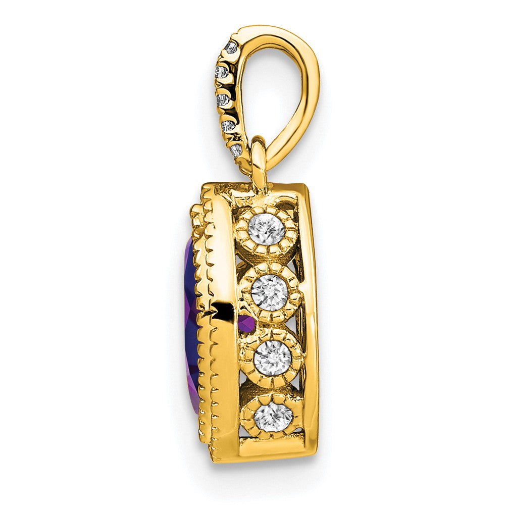 14K Gelbgold Anhänger mit Amethyst im Marquiseschliff und echten Diamanten