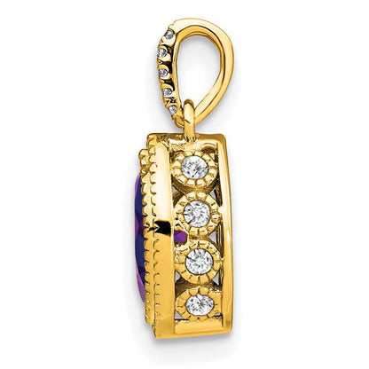 14K Gelbgold Anhänger mit Amethyst im Marquiseschliff und echten Diamanten