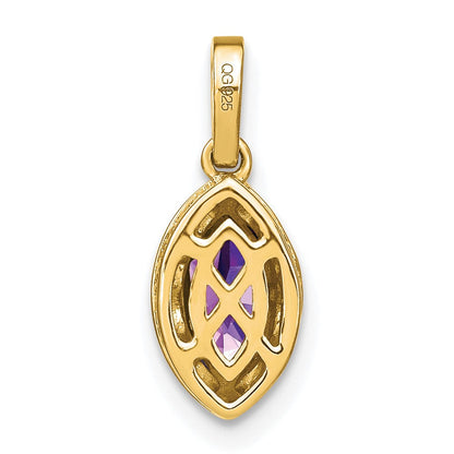 14K Gelbgold Anhänger mit Amethyst im Marquiseschliff und echten Diamanten
