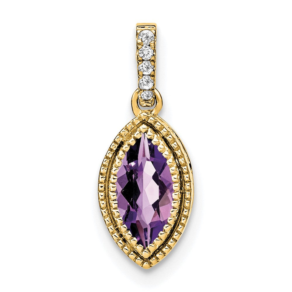 14K Gelbgold Anhänger mit Amethyst im Marquiseschliff und echten Diamanten