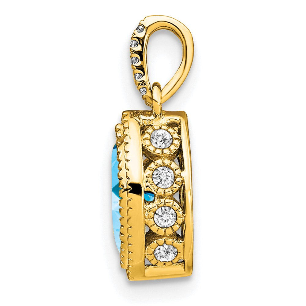 14K Gelbgold Anhänger mit Marquise-Blautopas und echten Diamanten