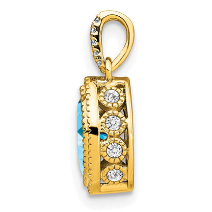 14K Gelbgold Anhänger mit Marquise-Blautopas und echten Diamanten