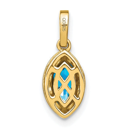 14K Gelbgold Anhänger mit Marquise-Blautopas und echten Diamanten