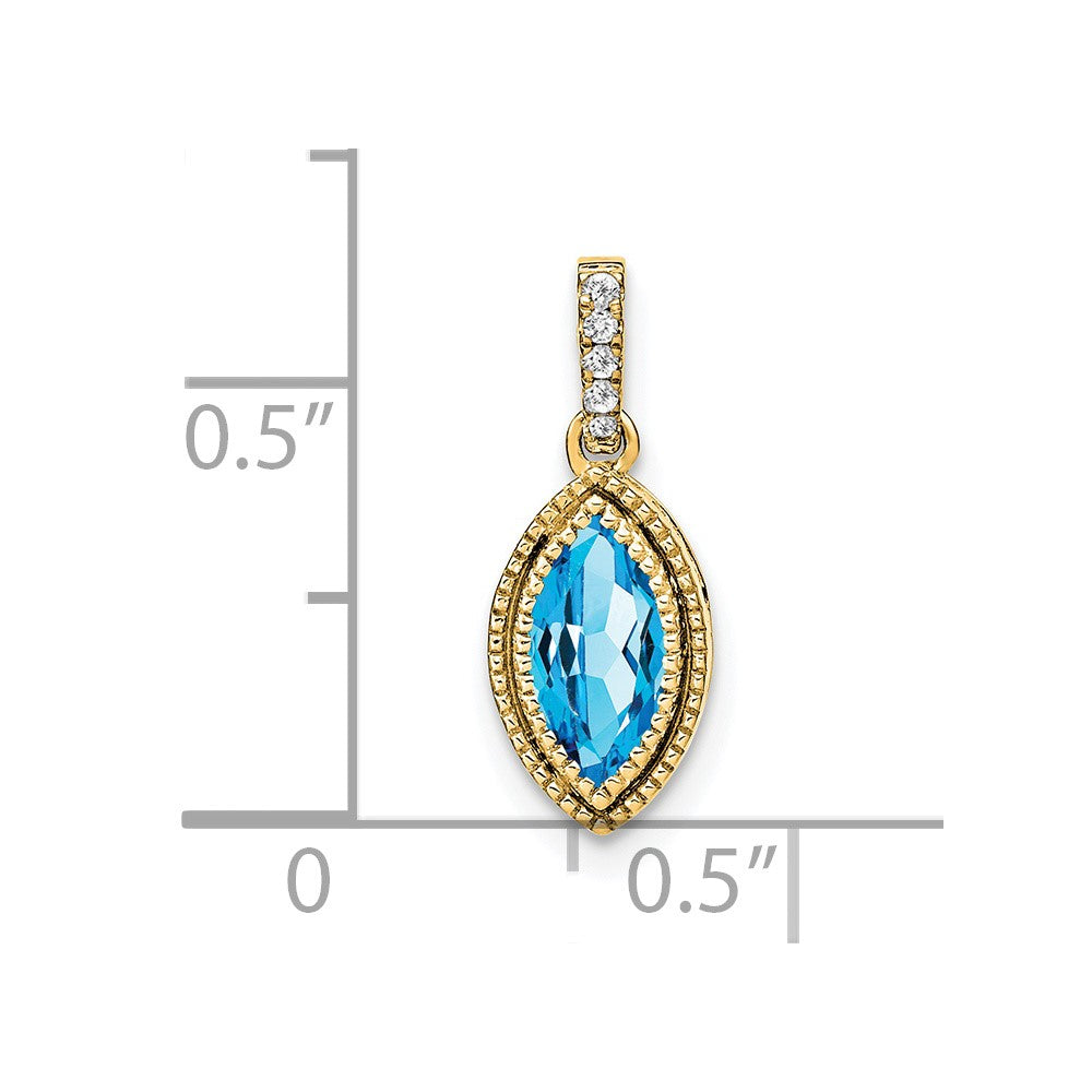 14K Gelbgold Anhänger mit Marquise-Blautopas und echten Diamanten