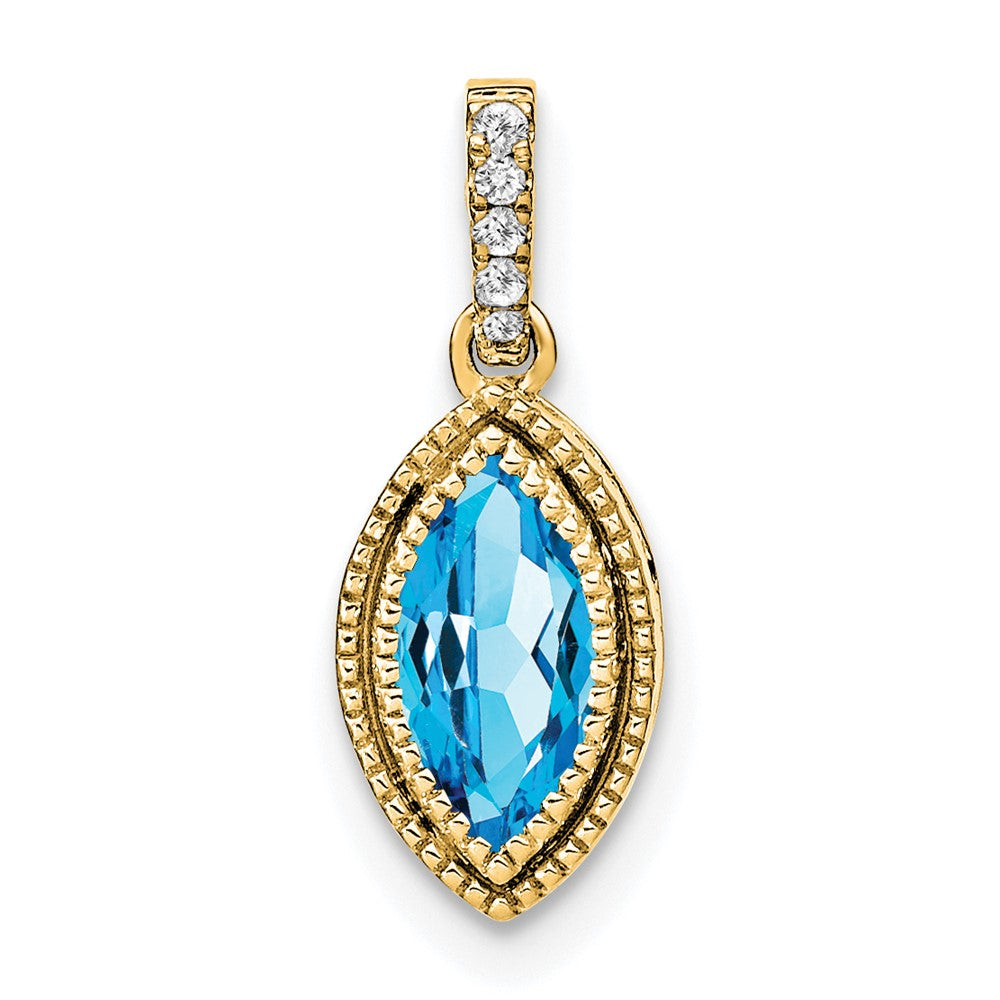 14K Gelbgold Anhänger mit Marquise-Blautopas und echten Diamanten