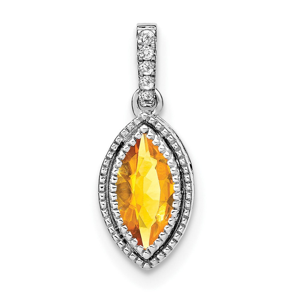14K Weißgold Anhänger mit Citrin im Marquise-Schliff und echten Diamanten
