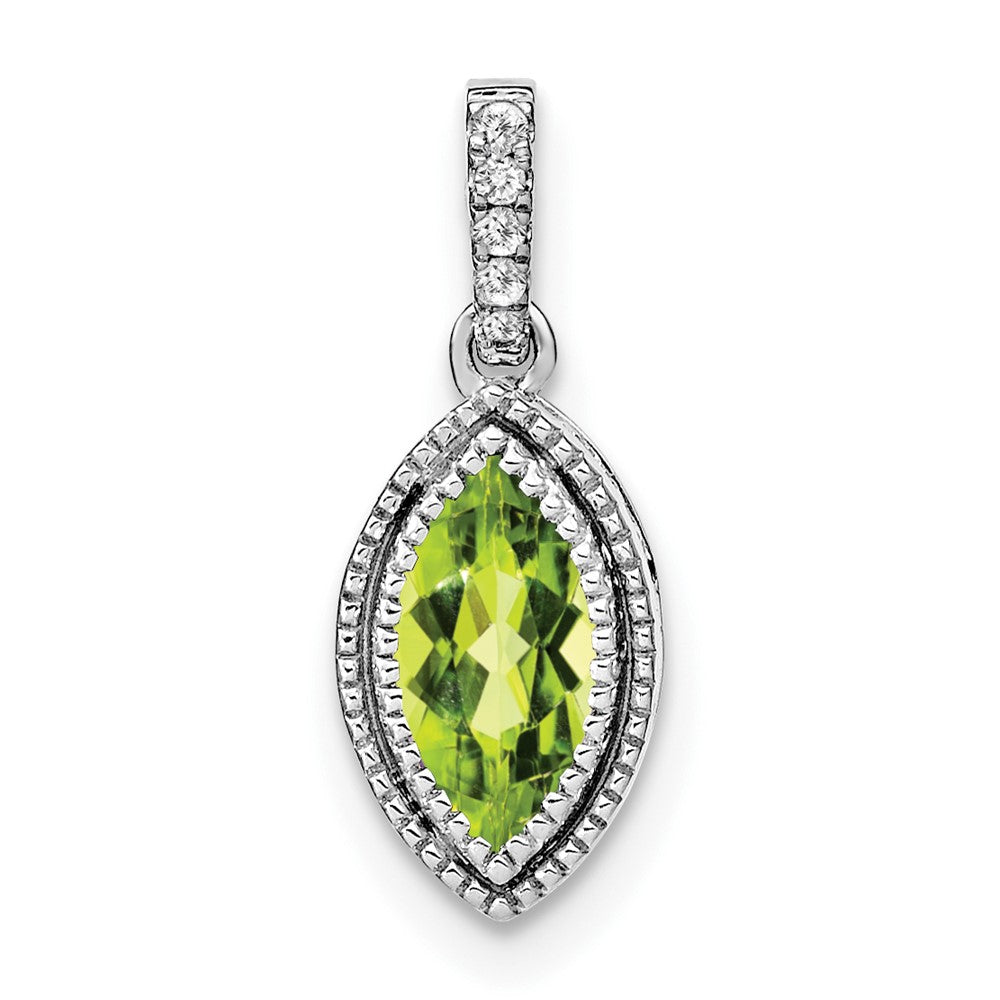 14K Weißgold Anhänger mit Marquise-Peridot und echten Diamanten