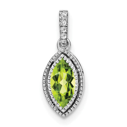 14K Weißgold Anhänger mit Marquise-Peridot und echten Diamanten