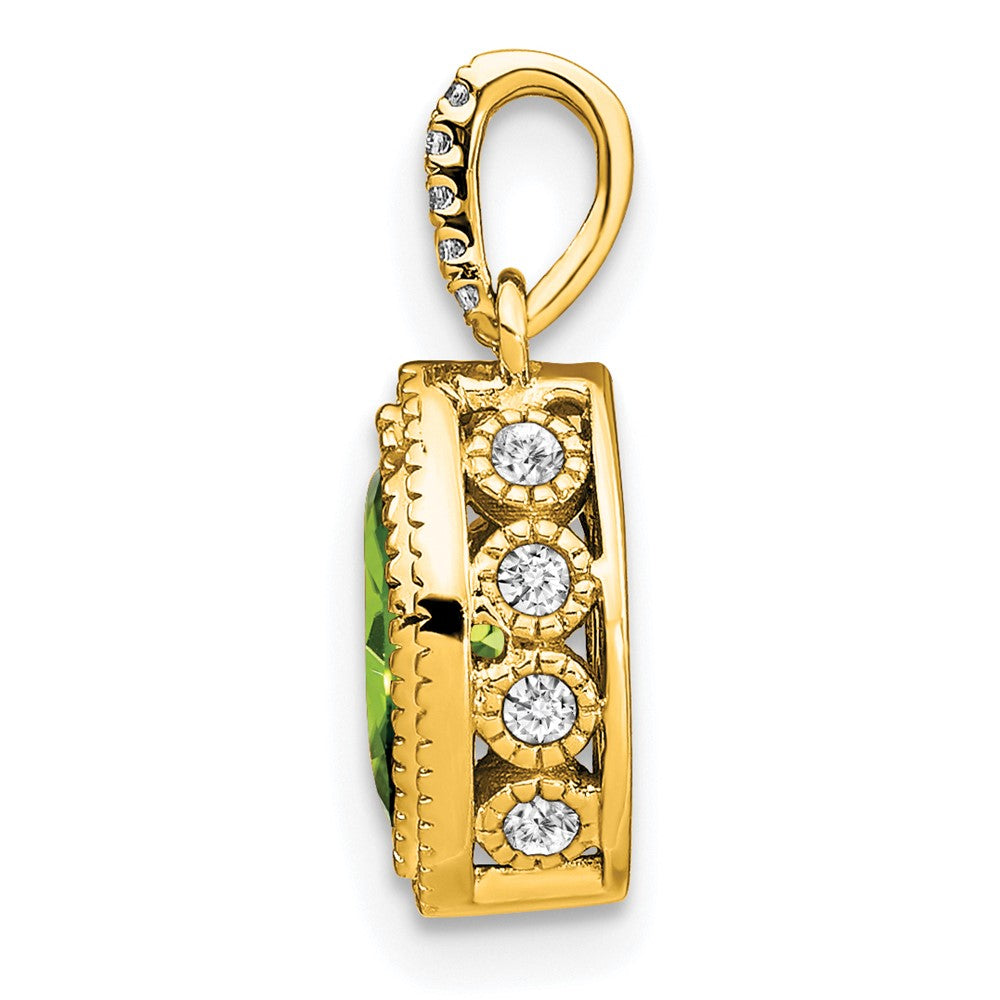 14K Gelbgold Anhänger mit Peridot im Marquiseschliff und echten Diamanten