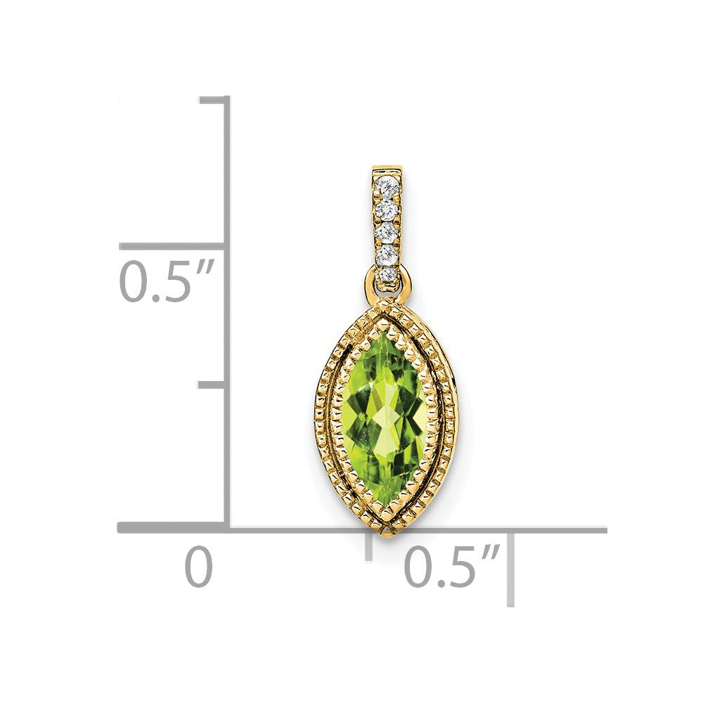 14K Gelbgold Anhänger mit Peridot im Marquiseschliff und echten Diamanten