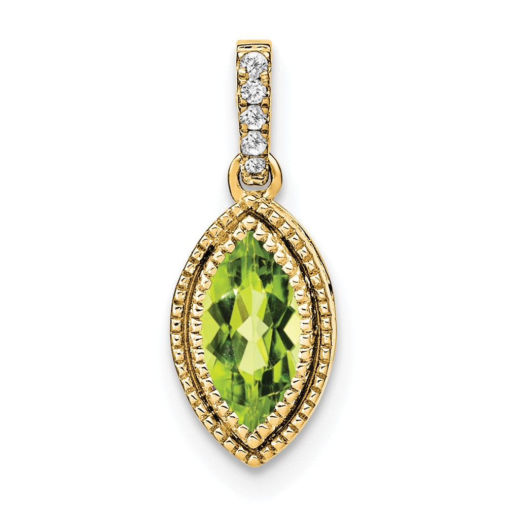 14K Gelbgold Anhänger mit Peridot im Marquiseschliff und echten Diamanten