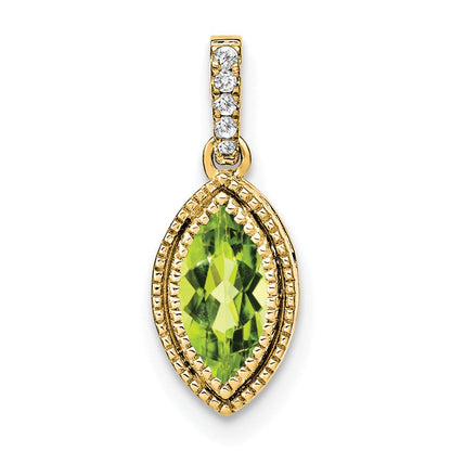 14K Gelbgold Anhänger mit Peridot im Marquiseschliff und echten Diamanten