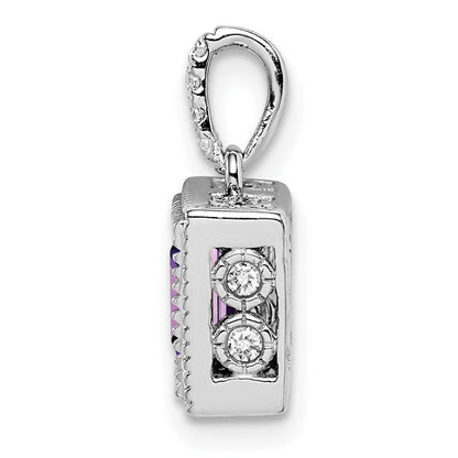 14K Weißgold Anhänger mit quadratischem Amethyst und echten Diamanten