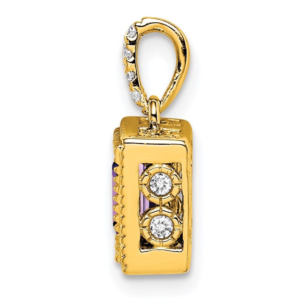 14K Gelbgold Anhänger mit quadratischem Amethyst und echtem Diamant