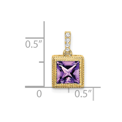 14K Gelbgold Anhänger mit quadratischem Amethyst und echtem Diamant