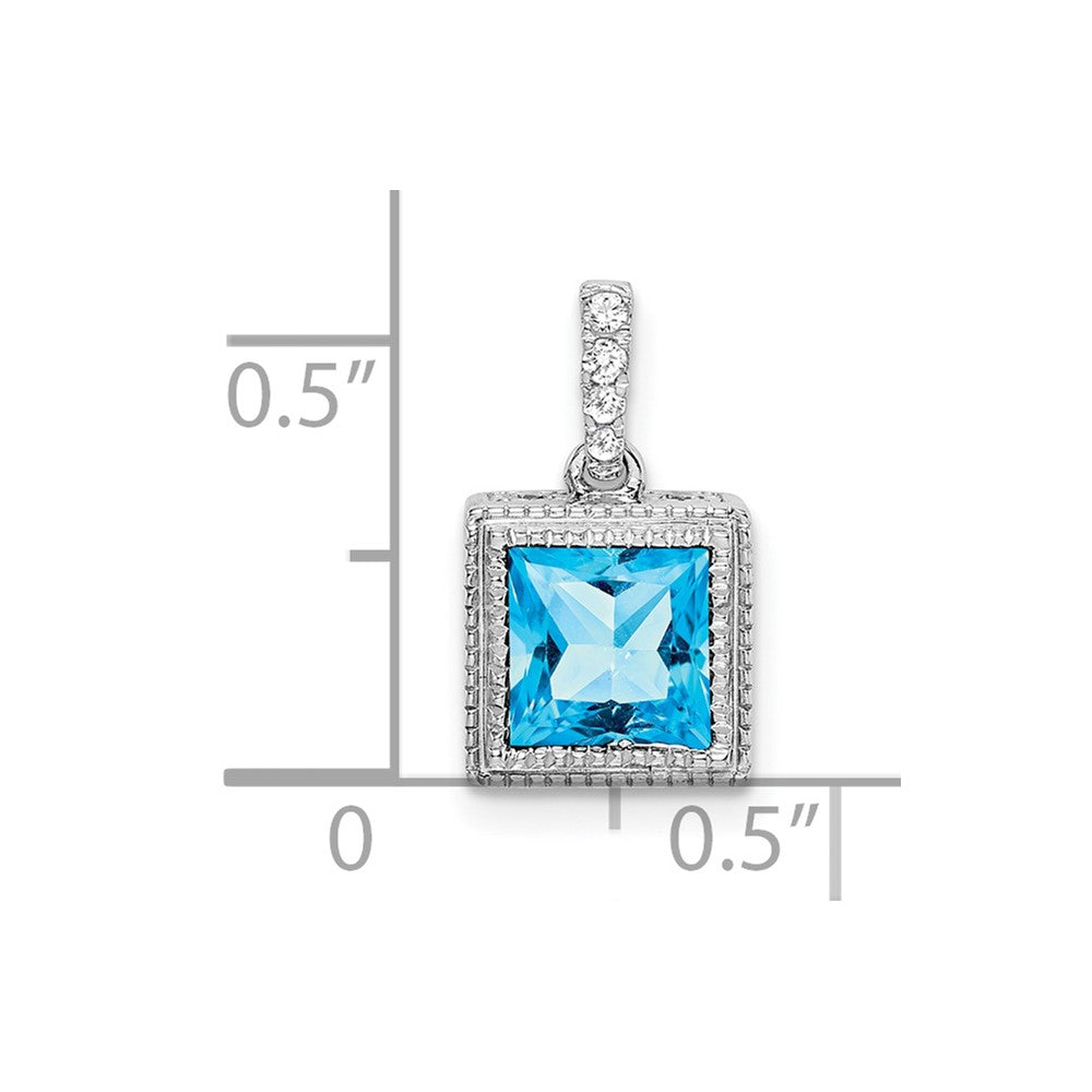 14k Weißgold Anhänger mit quadratischem Blautopas und echten Diamanten