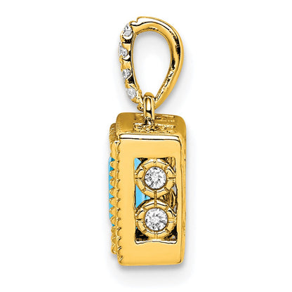 14K Gelbgold Quadrat-Anhänger mit blauem Topas und echten Diamanten