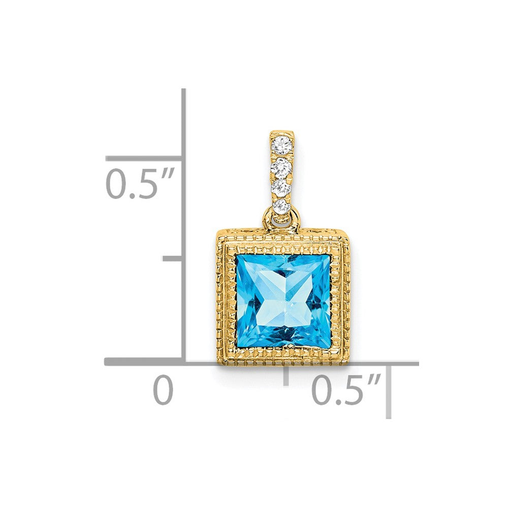 14K Gelbgold Quadrat-Anhänger mit blauem Topas und echten Diamanten