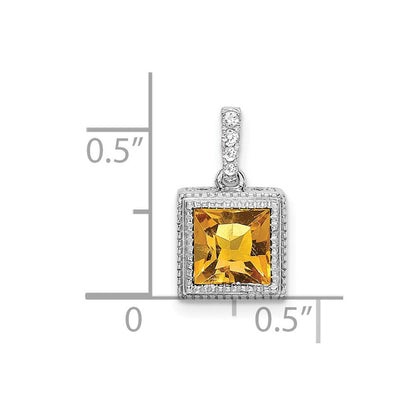 14K Weißgold Anhänger mit quadratischem Citrin und echten Diamanten