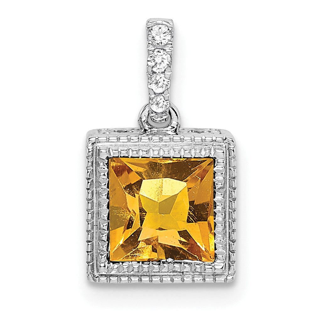 14K Weißgold Anhänger mit quadratischem Citrin und echten Diamanten