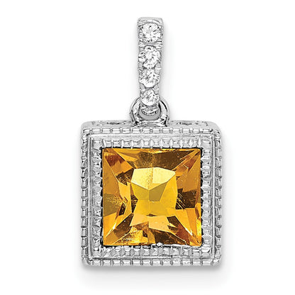 14K Weißgold Anhänger mit quadratischem Citrin und echten Diamanten