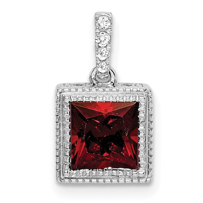 14K Weißgold Anhänger mit quadratischem Granat und echten Diamanten