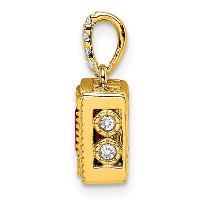 14K Gelbgold Anhänger mit quadratischem Granat und echten Diamanten