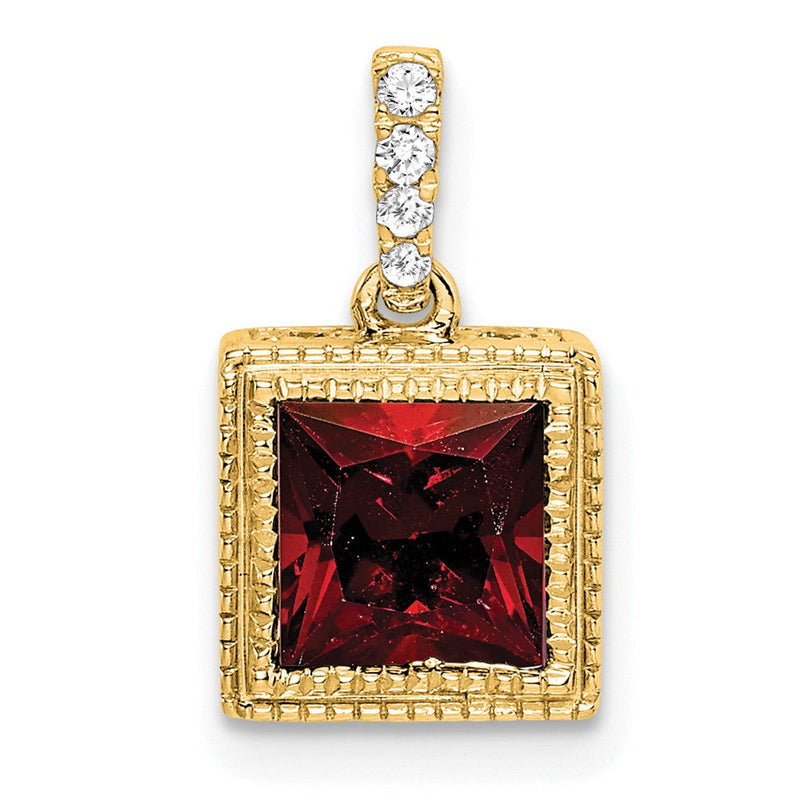 14K Gelbgold Anhänger mit quadratischem Granat und echten Diamanten