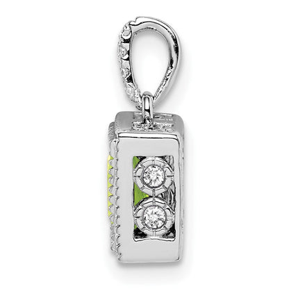 14K Weißgold Anhänger mit quadratischem Peridot und echten Diamanten