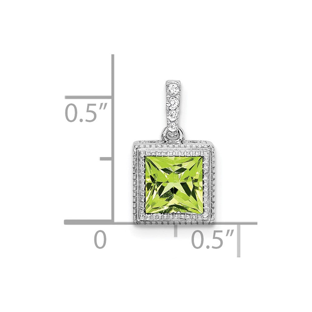 14K Weißgold Anhänger mit quadratischem Peridot und echten Diamanten