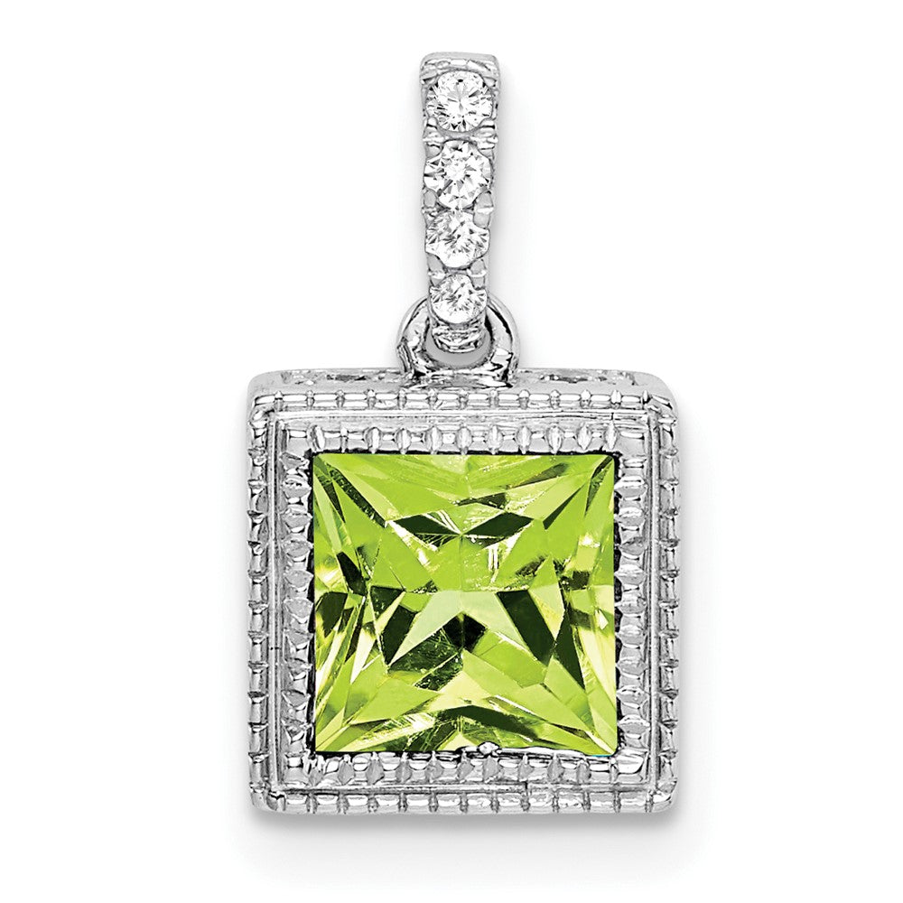 14K Weißgold Anhänger mit quadratischem Peridot und echten Diamanten
