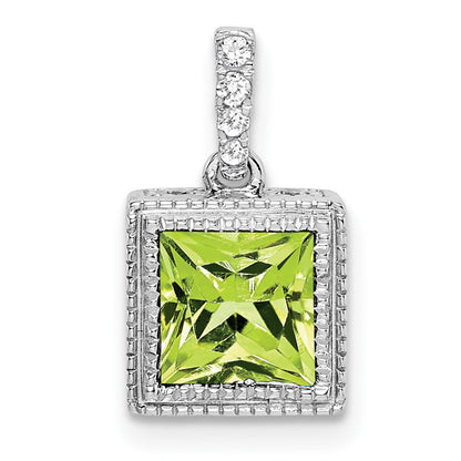 14K Weißgold Anhänger mit quadratischem Peridot und echten Diamanten