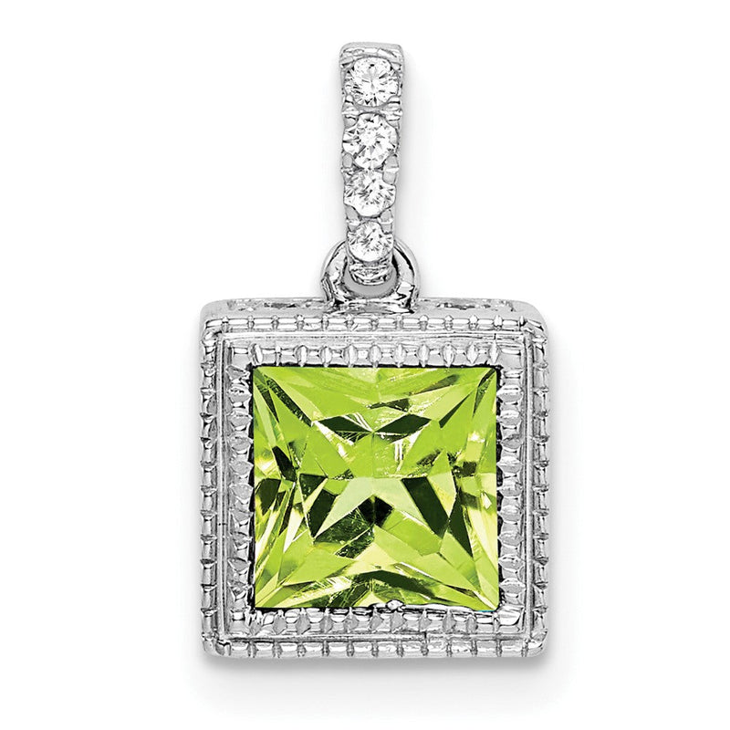 14K Weißgold Anhänger mit quadratischem Peridot und echten Diamanten