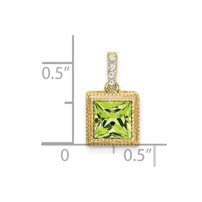 14K Gelbgold Anhänger mit quadratischem Peridot und echten Diamanten