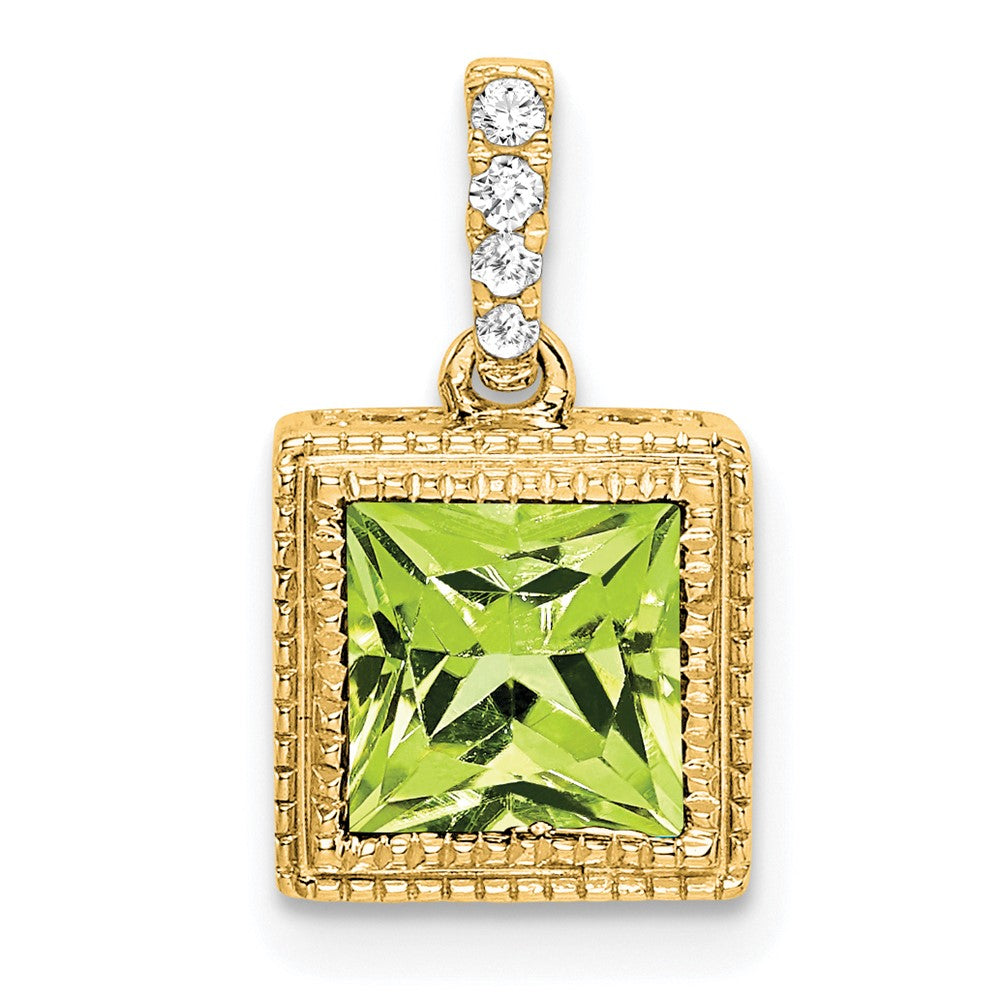 14K Gelbgold Anhänger mit quadratischem Peridot und echten Diamanten